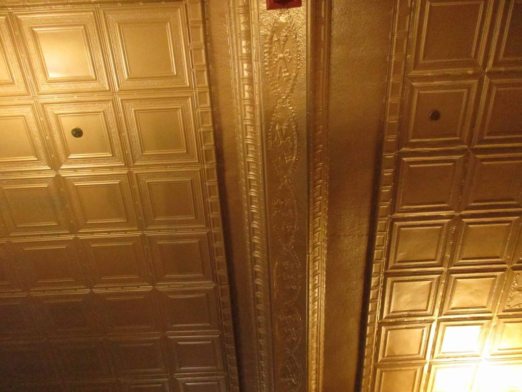 gold tin ceilings in Ideal Social Hall