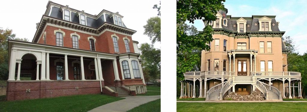 Side by side of two Second Empire mansions