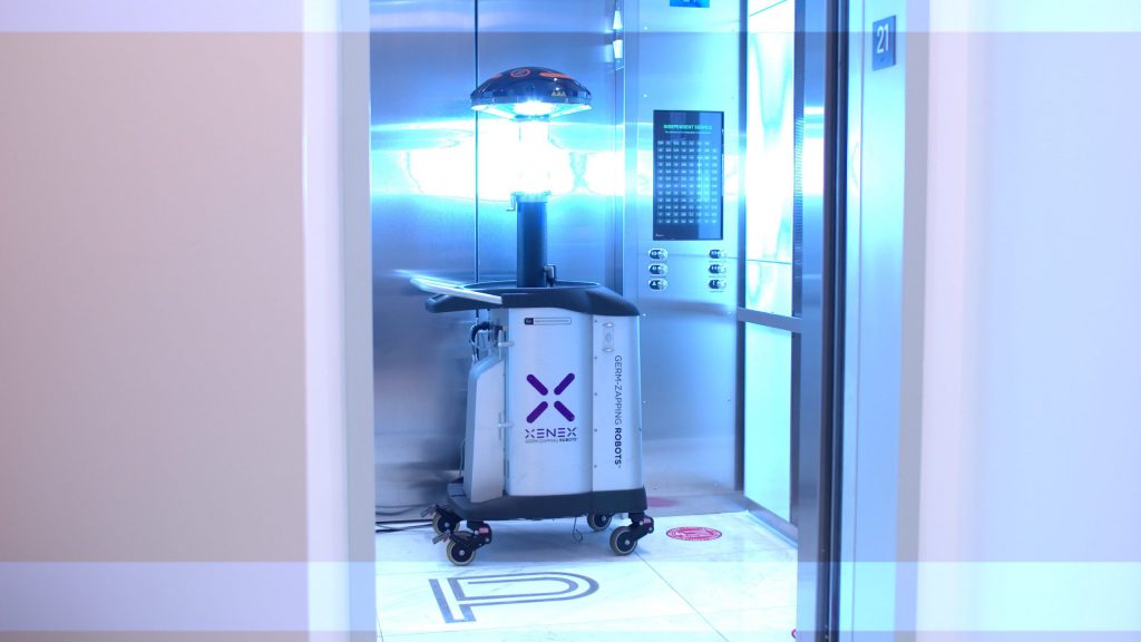 UVC disinfection machine in an elevator